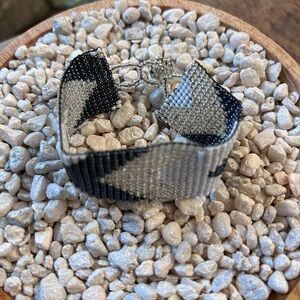 Beaded Navy, Silver and White Bracelet